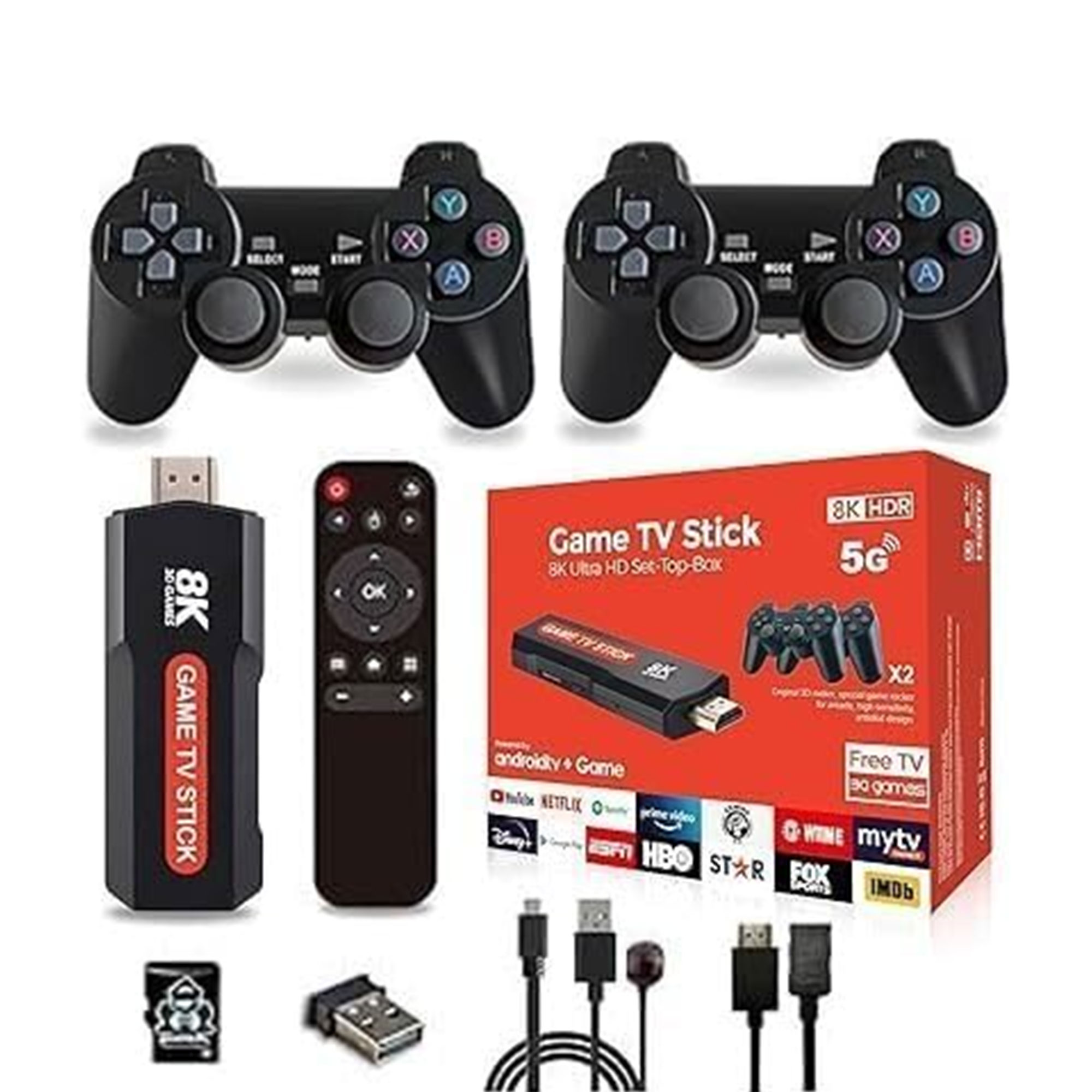 محول الشاشة العادية للأندرويد +مجموعة ألعاب +دراعات بلستيشن TV Box + Game Stick Bundle - الصورة 3