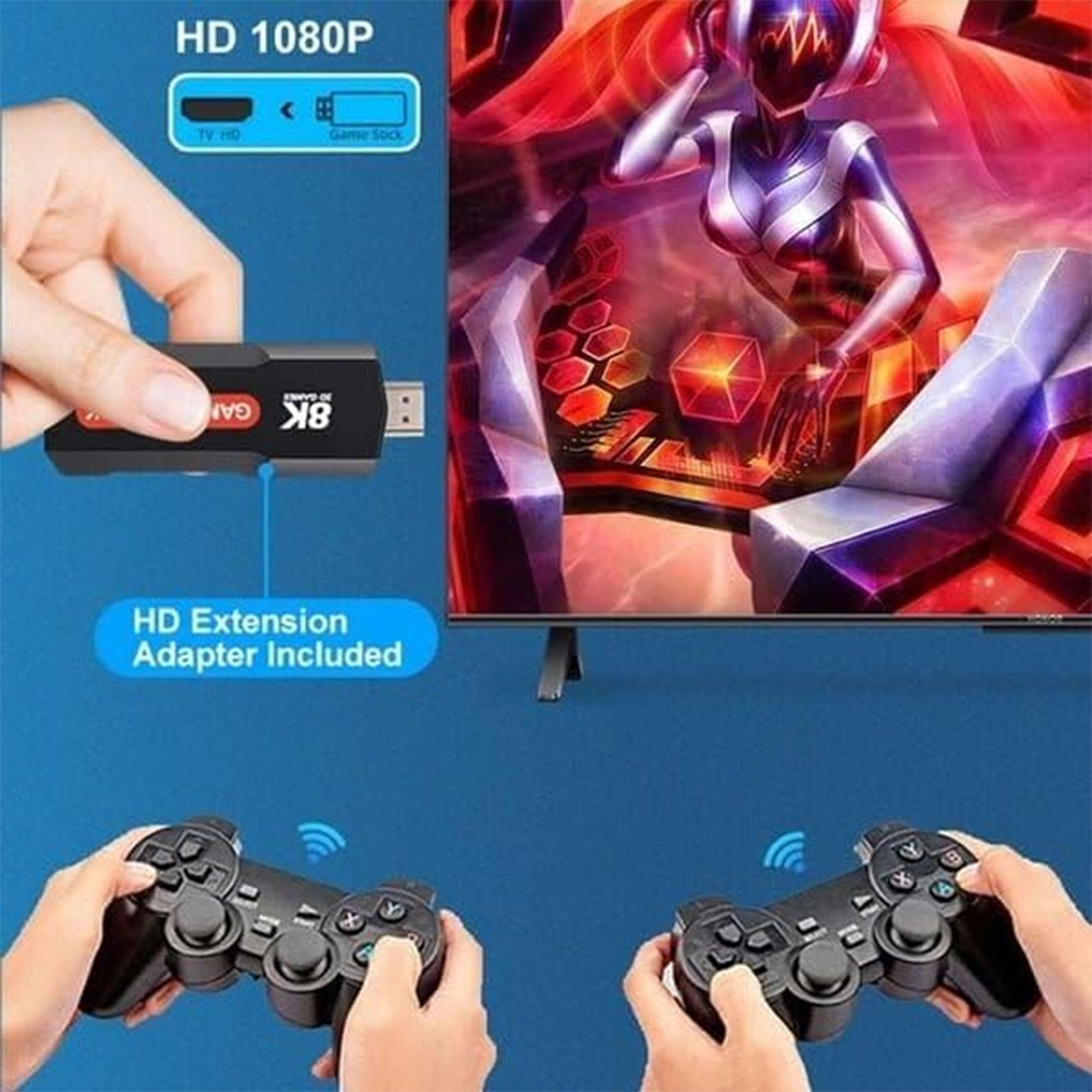 محول الشاشة العادية للأندرويد +مجموعة ألعاب +دراعات بلستيشن TV Box + Game Stick Bundle
