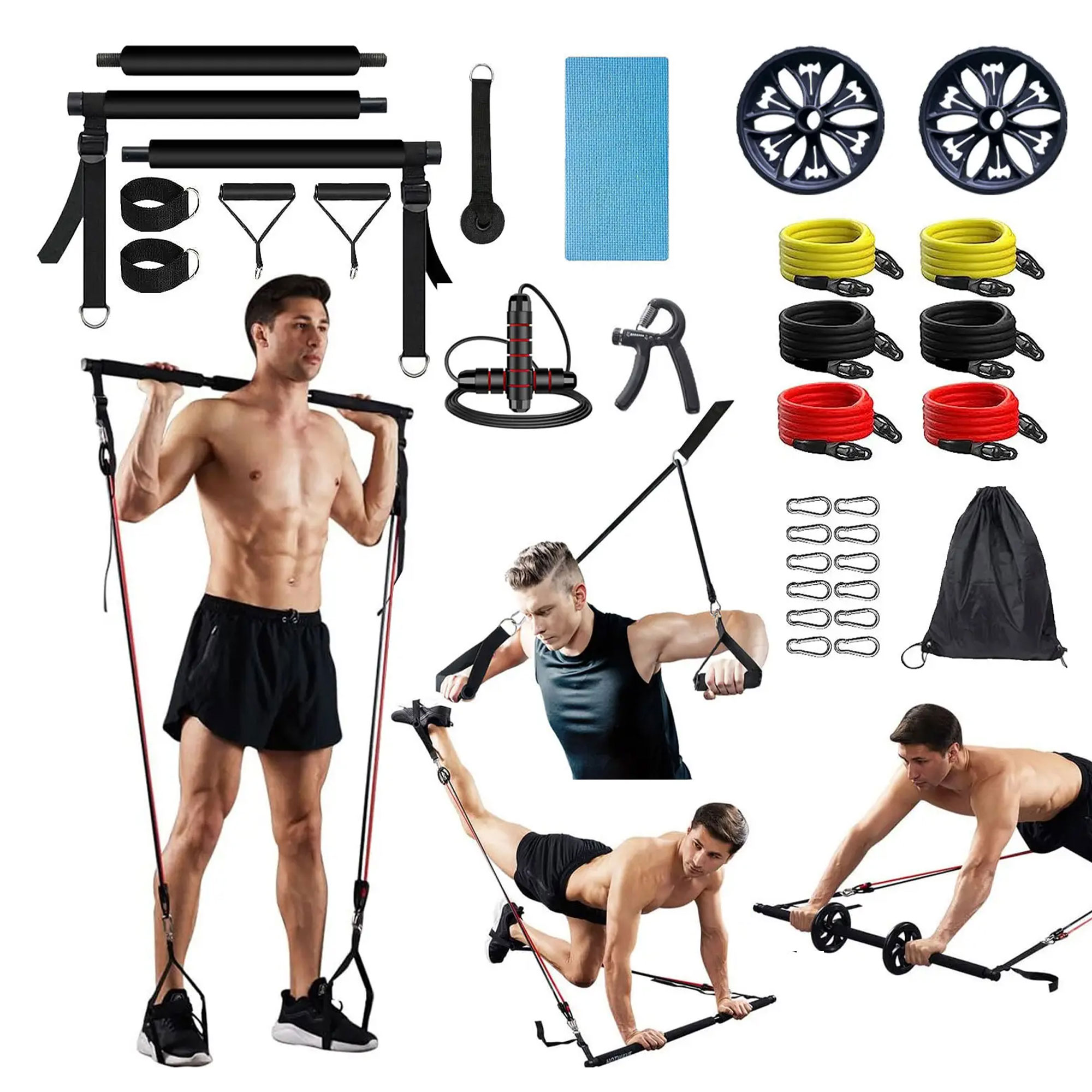 مجموعة التمرين الكامل (مجموعة أدوات بيلاتيس بار + كرة اليوغا و التمارين + قفاز مريح للتحكم والثبات أثناء التمارين) - الصورة 2